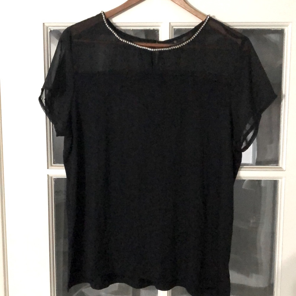 Black Jersey and Sheer Rhinestone top
